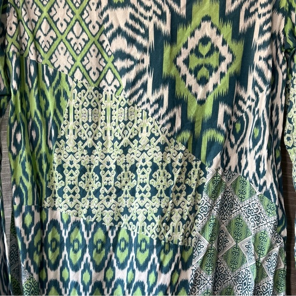 Nomadic Traders‎ Tunic Top Green Blue White Print Long Sleeve Size M - Picture 4 of 4